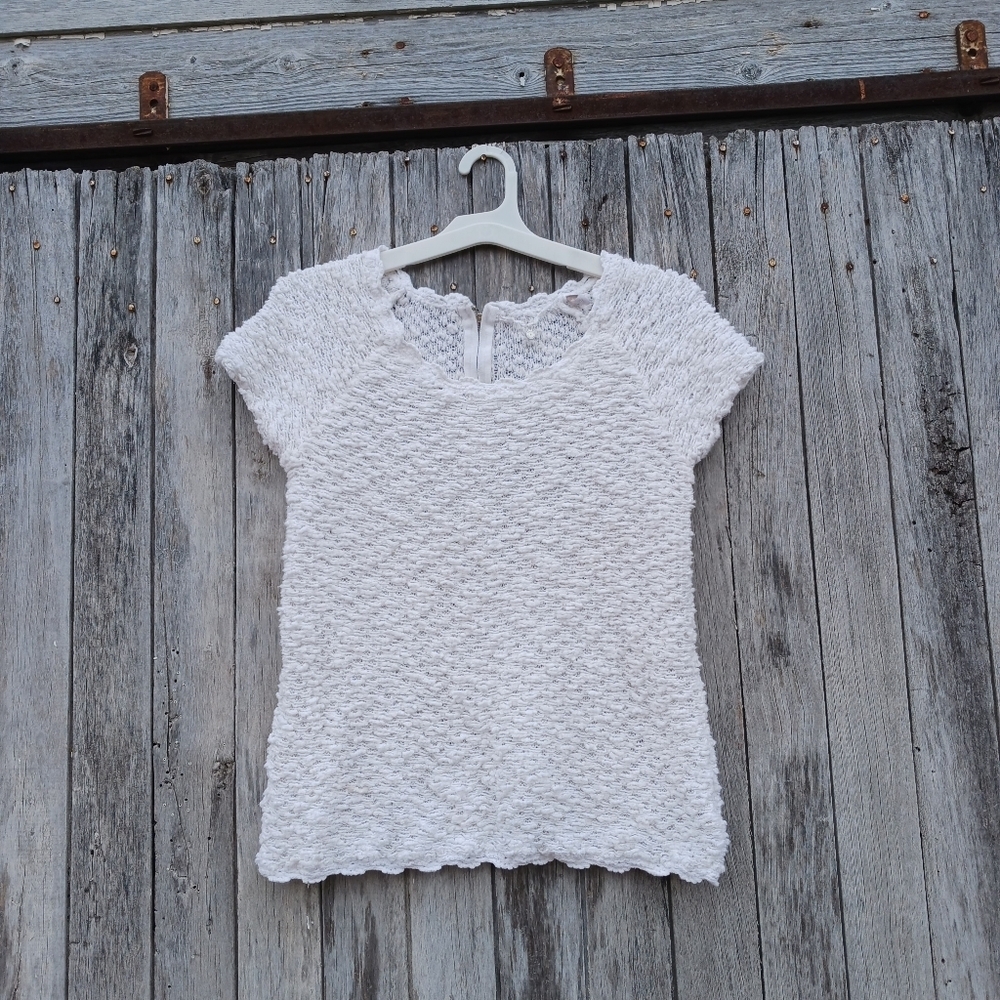 Anthropologie Knitted & Knotted Top Womens Size Large White Crochet Blouse
